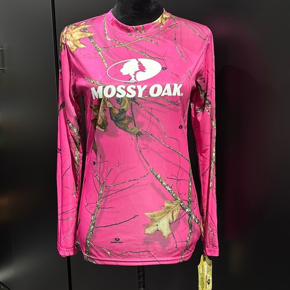 Mossy Oak Elements Camo Print,round neck,long sleeve logo graphic 100% polyester